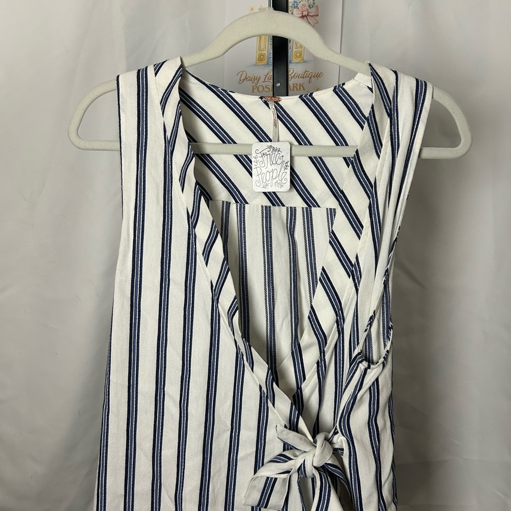 Free People NWT Striped Tie-Front Sleeveless Mini Dress - Navy on White